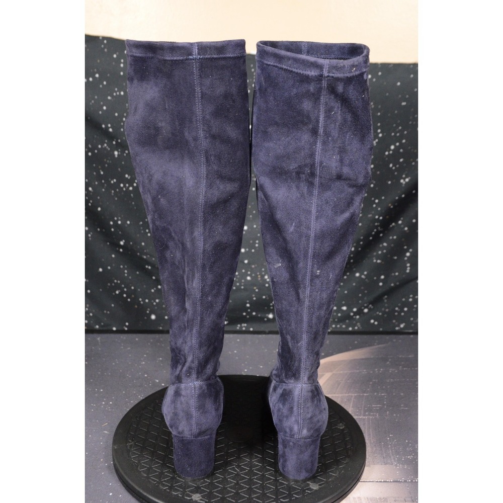 L.K. Bennett Sock‎ Boots Womens Size 5 Blue Suede Knee High Block Heel S9237 - Picture 5 of 11
